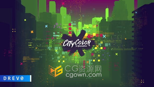 AE模板-彩色复古城市剪影背景视频舞蹈音乐体育片头