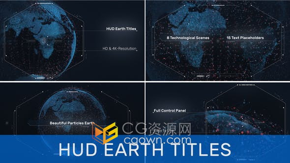 AE模板-HUD Earth Titles高科技全息地球仪图宣传片介绍图片动画视频