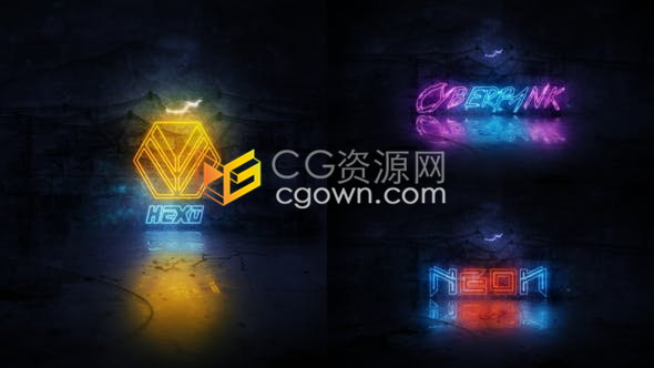 AE模板下载霓虹灯发光效果LOGO演绎动画标志视频片头制作工程文件