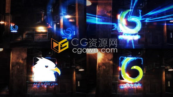 能量霓虹灯LOGO电流光效城市仓库场景视频片头制作工程文件-AE模板下载