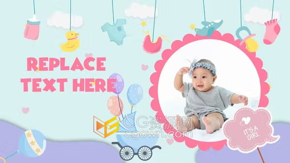 AE相册模板-可爱宝贝相册创意儿童教育校训机构宣传视频