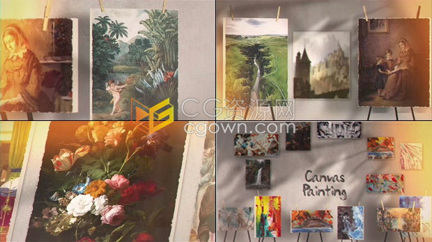 艺术视觉效果真实展示画展油画作品博物馆电影艺术品视频相册-AE模板下载