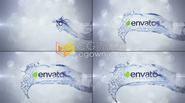 飞溅水花特效流动液体路径动画水晶般透明材质演绎LOGO视频片头-AE模板下载