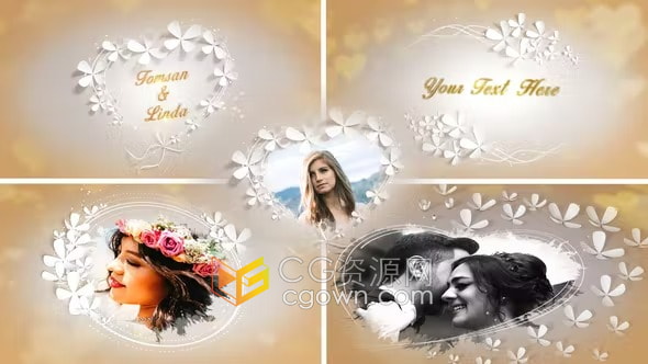 非常高贵纯洁的线条花朵生长动画展示唯美婚礼电子相册-AE模板