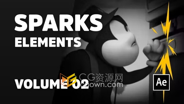卡通火花能量爆炸元素刀光剑影火花飞溅射击枪战打斗特效AE模板+视频素材
