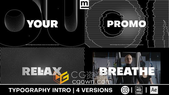 AE模板-黑白创意动感节奏广告视频片头Typography Electro Sport Promo