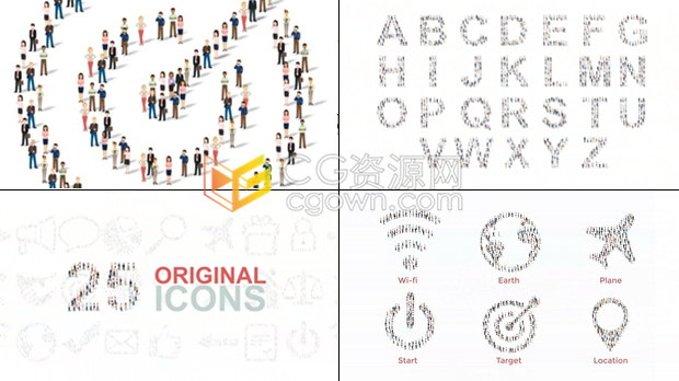 人物编排字母数字排列组合字符形状图标背景动画-AE模板免费下载