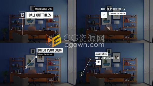 4K分辨率呼叫指示线条介绍视频字幕文字标题动画效果-AE模板下载