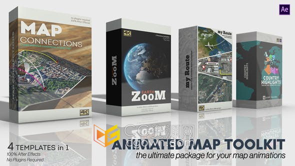 AE模板-4套世界地图动画生成工具制作Animated Map Toolkit