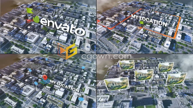 卫星真实三维地图生成器城市坐标信息路径图形旅行路线国家图标-AE模板下载