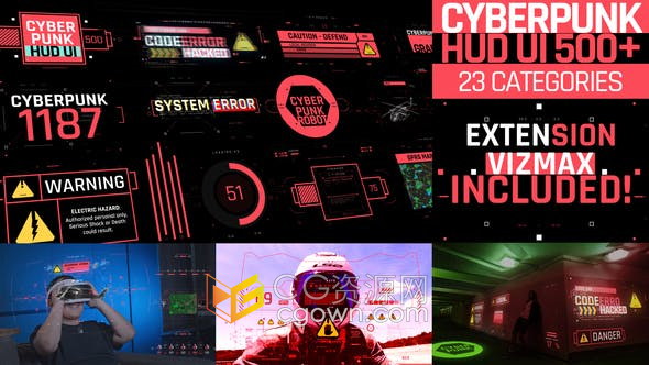AE脚本-Cyberpunk HUD UI 500+个高科技感赛博朋克UI界面元素动画