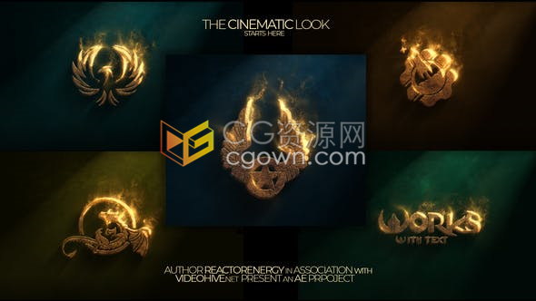 AE模板下载金色文字LOGO标志沙化特效燃烧粒子视频片头制作工程文件