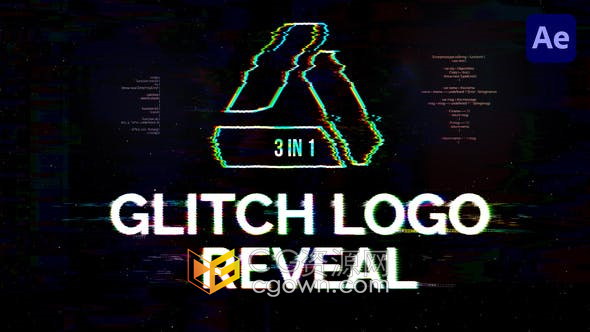 AE模板-4K Glitch Logo Reveal故障畸变像素差动画效果视频