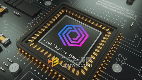 动态动画电路板新技术芯片CPU显卡处理器品牌标志AE片头模板