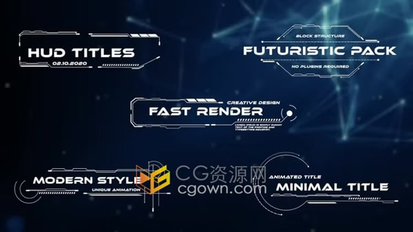 AE模板- 5个带有动画HUD元素文本标题超现代科技感字幕