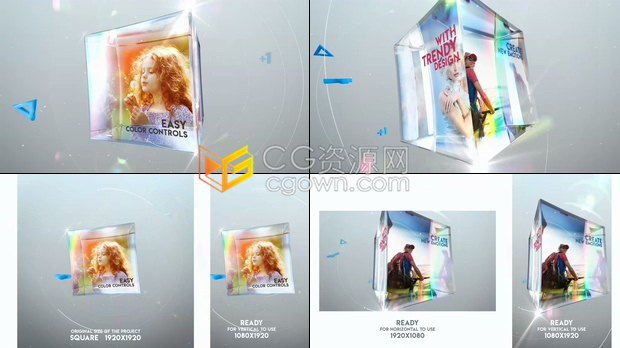 漂亮水晶方块玻璃展示图片动画社交媒体时尚宣传视频片头制作-AE模板下载