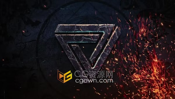 AE片头模板-粒子火花灰烬古老风格坚固石头标志LOGO动画