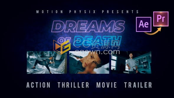 AE&PR模板下载电影预告片霓虹灯文字标题介绍动画体育运动宣传片视频