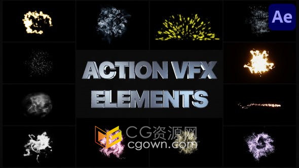 AE模板-Action Elements VFX能量特效动画元素视频4K