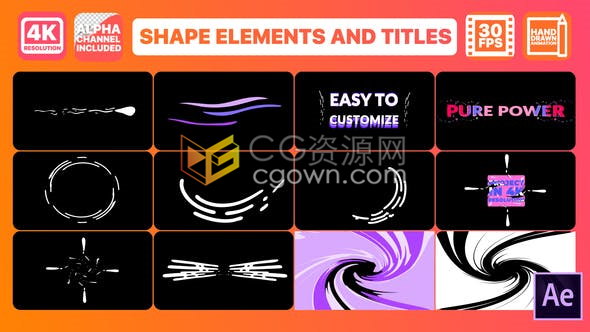 4K线2D卡通线条形状流动图形MG动画效果元素素材效果-AE模板下载