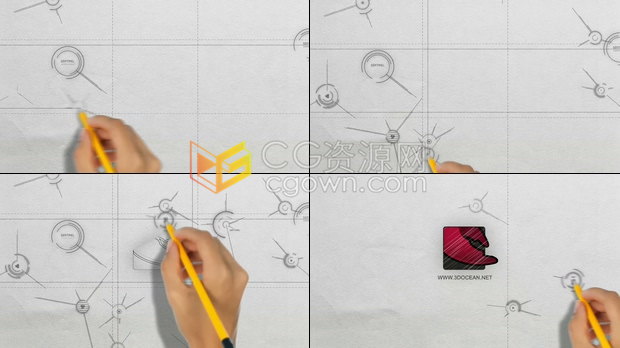 手绘素描绘画高科技元素插图LOGO演绎视频片头效果制作-AE模板下载