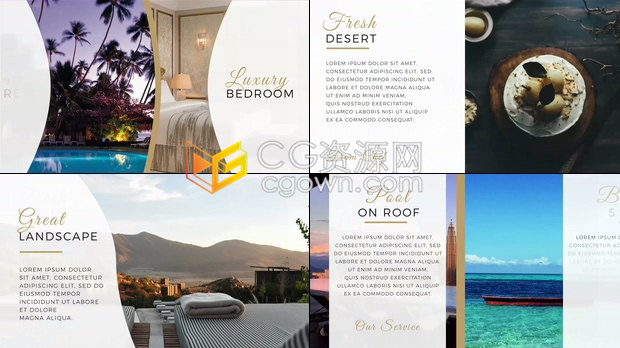 干净奢华设计制作明亮优雅皇家旅行酒店度假村餐厅宣传幻灯片-AE模板下载