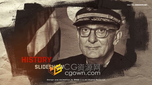 AE模板-历史记录时间表幻灯片复古棕褐色年份色调视频相册