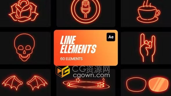 AE模板-60个卡通霓虹灯线条FX特效元素和运动图形形状动画