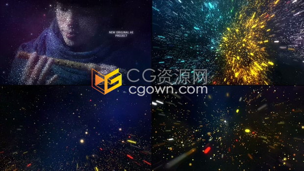 3D梦幻星际空间漂亮飞散粒子汇聚闪耀图像特效宇宙穿梭展示幻灯片-AE模板