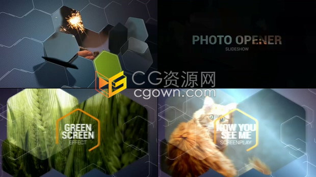 翻转六边形拼接动画展示图像企业宣传页面信息-AE模板下载
