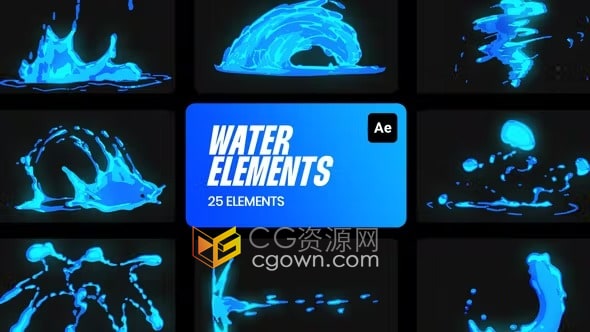 25个卡通fx水元素制作社交媒体水特效动画AE模板