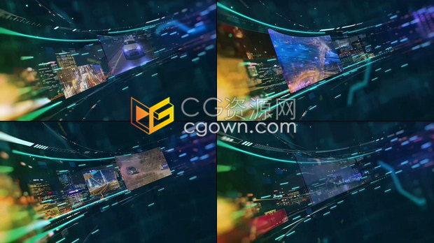 高科技3D屏幕环形背景空间感循环播放视频墙开场片头-AE模板免费下载