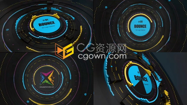 简短快速抽象3D音频频谱扬声器动画揭示播放器音乐标志LOGO片头-AE模板下载