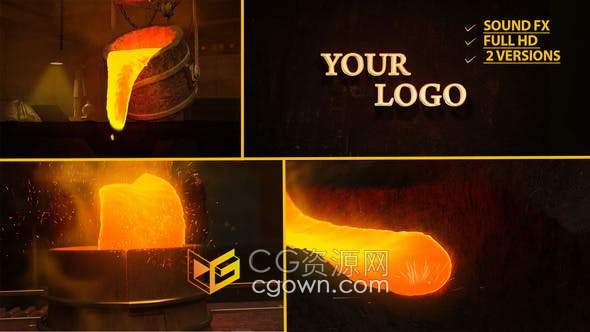 AE模板-工业热量铸造金属热加工液体浇铸形成LOGO动画视频