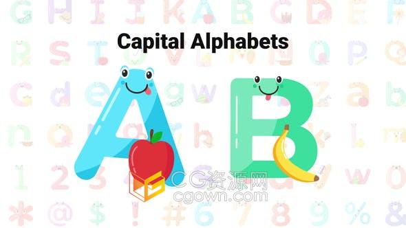 AE模板-70个可爱字母和数字卡通动画效果视频元素