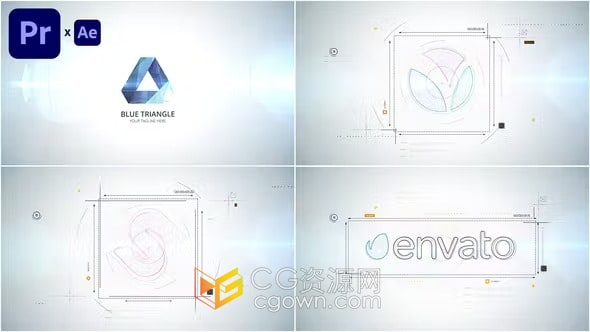 PR/AE模板-素描线条绘制辅助线明亮标志LOGO动画