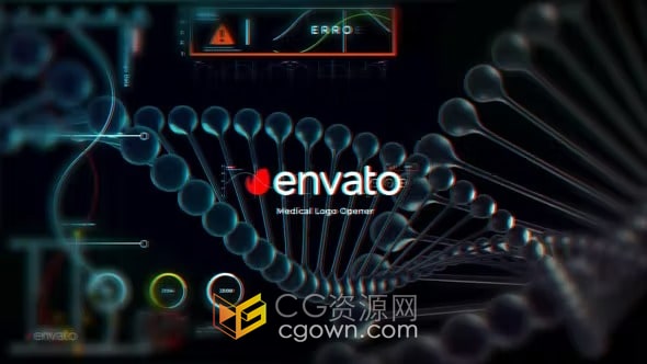 AE模板-麻花状DNA双螺旋结构动画背景Medical医疗标志片头