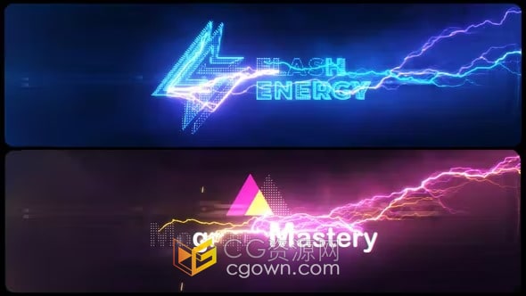 AE片头模板-多彩能量电流超强闪电效果标志LOGO动画