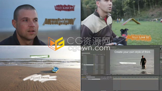 AE模板下载18组笔刷动画油漆划痕蜡笔手绘线条效果视频字幕条制作