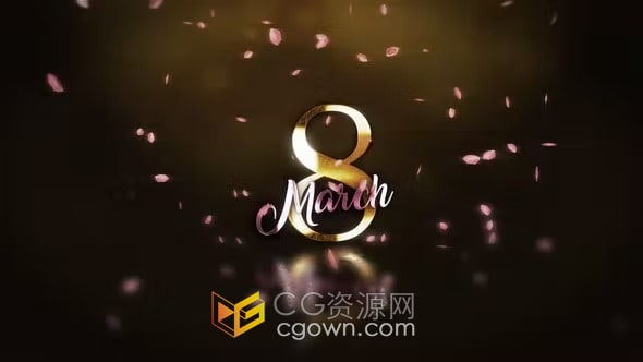 金色文本标题花瓣动画大气优雅38妇女节活动片头-AE模板