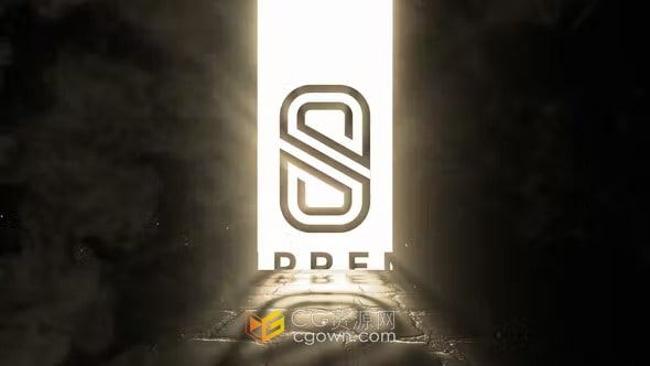 AE模板-Light Rays Logo黑暗大门缓缓打开揭示光线标志动画
