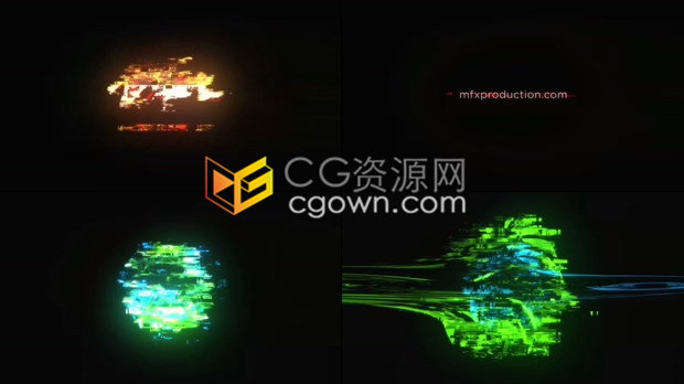 抽象毛刺故障数字闪光FX霓虹灯元素数码动漫标志LOGO片头-AE模板下载