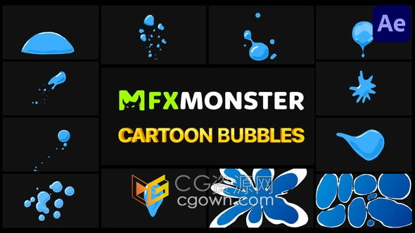 AE模板-12卡通气泡水滴波浪液体图形动画元素Cartoon Bubbles