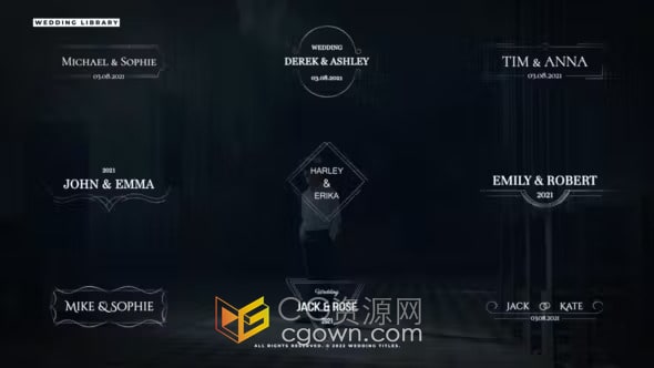 AE标题模板-干净简约大气婚礼标题主题名称新娘新郎名字动画文本