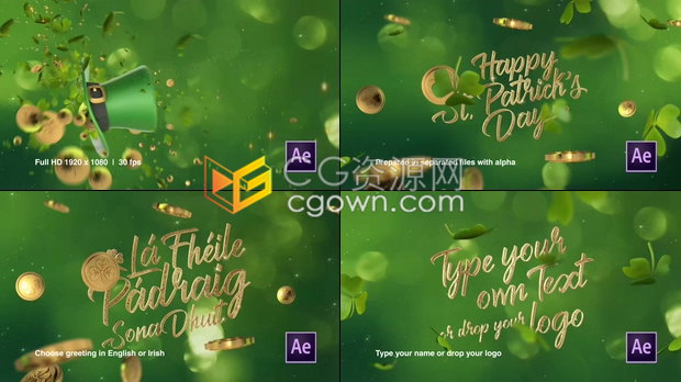 绿帽子节圣帕德里克日节日庆祝活动视频-AE模板下载