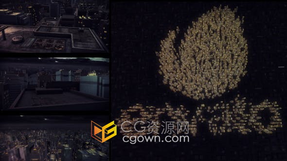 AE模板-黑暗3D城市场景形成LOGO动画片头视频