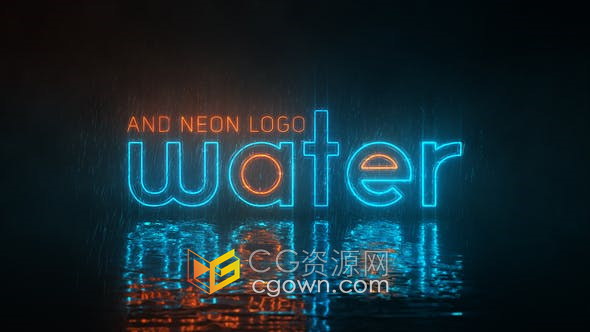 AE模板-下雨流雨水闪光霓虹灯LOGO文字轮廓动画效果视频