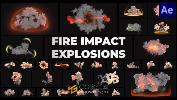 AE模板-逼真的火焰爆炸效果枪口闪光烟雾特效元素