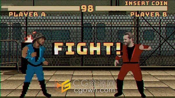 复古风格电子游戏格斗游戏序列VS比赛与文字标题动画-AE模板