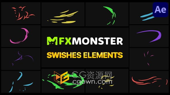 AE模板-酷炫MG动画图形视频设计12 Swishes Elements